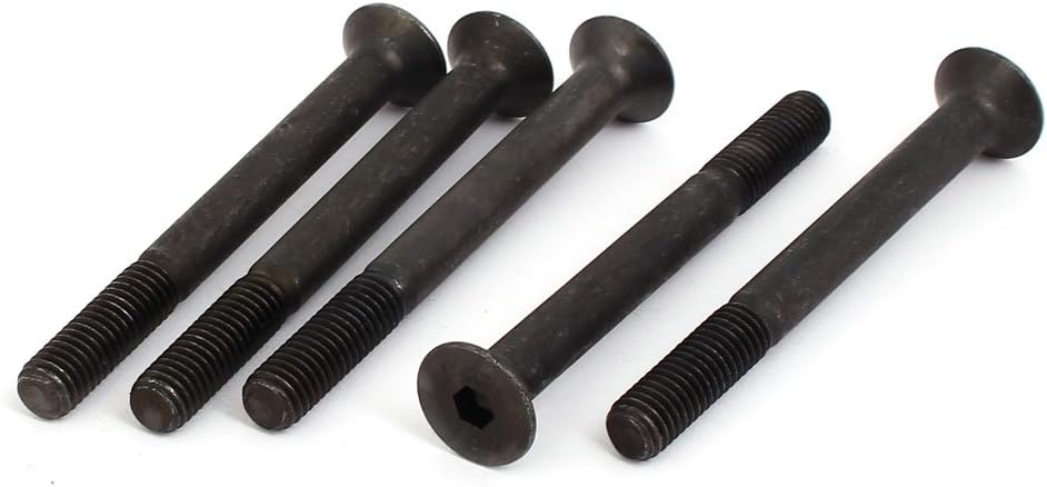 M8x80mm 24mm Long Thread Grade 10.9 Flat Head Hex Socket Cap Screw Black 5pcs