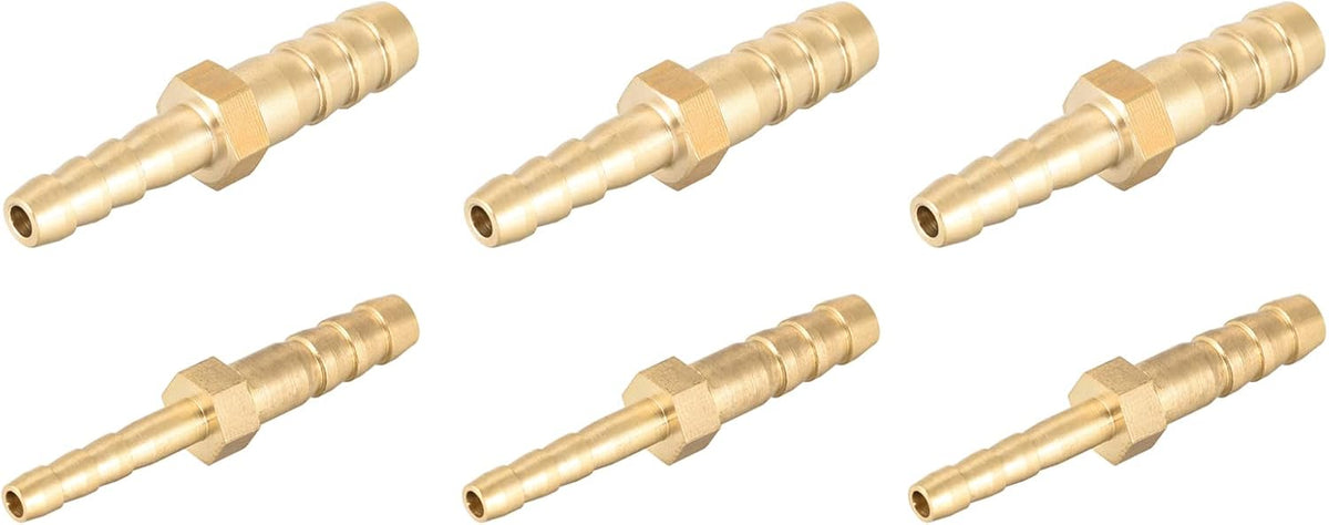 Straight Brass Barb Fitting Reducer, Fit Hose ID 6mm to 4mm, 8mm to 6mm, Total 6pcs