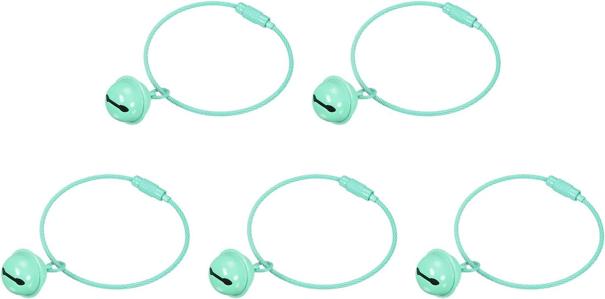 5Pcs Pet Bells, Stainless Steel 50mm/1.97" Dia Wire Keychains Jingle Bells Cable Keyrings Charms Green for DIY Crafts, Hiking, Christmas Festival