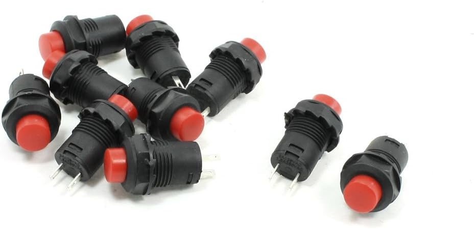10 Pcs Momentary Action SPST Round Red Push Button Switch AC 125V 3A
