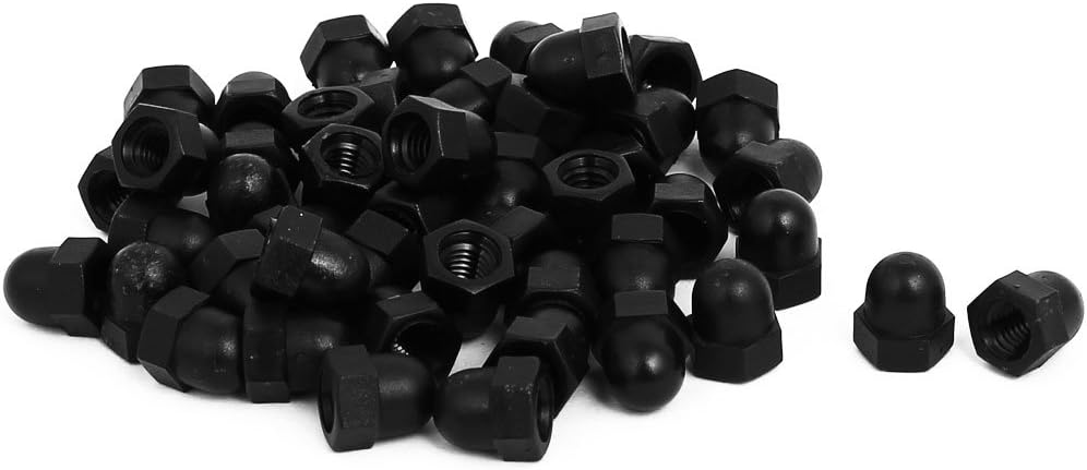 M5 Diameter Female Thread Nylon Hex Domed Cap Acorn Nuts Black 50pcs