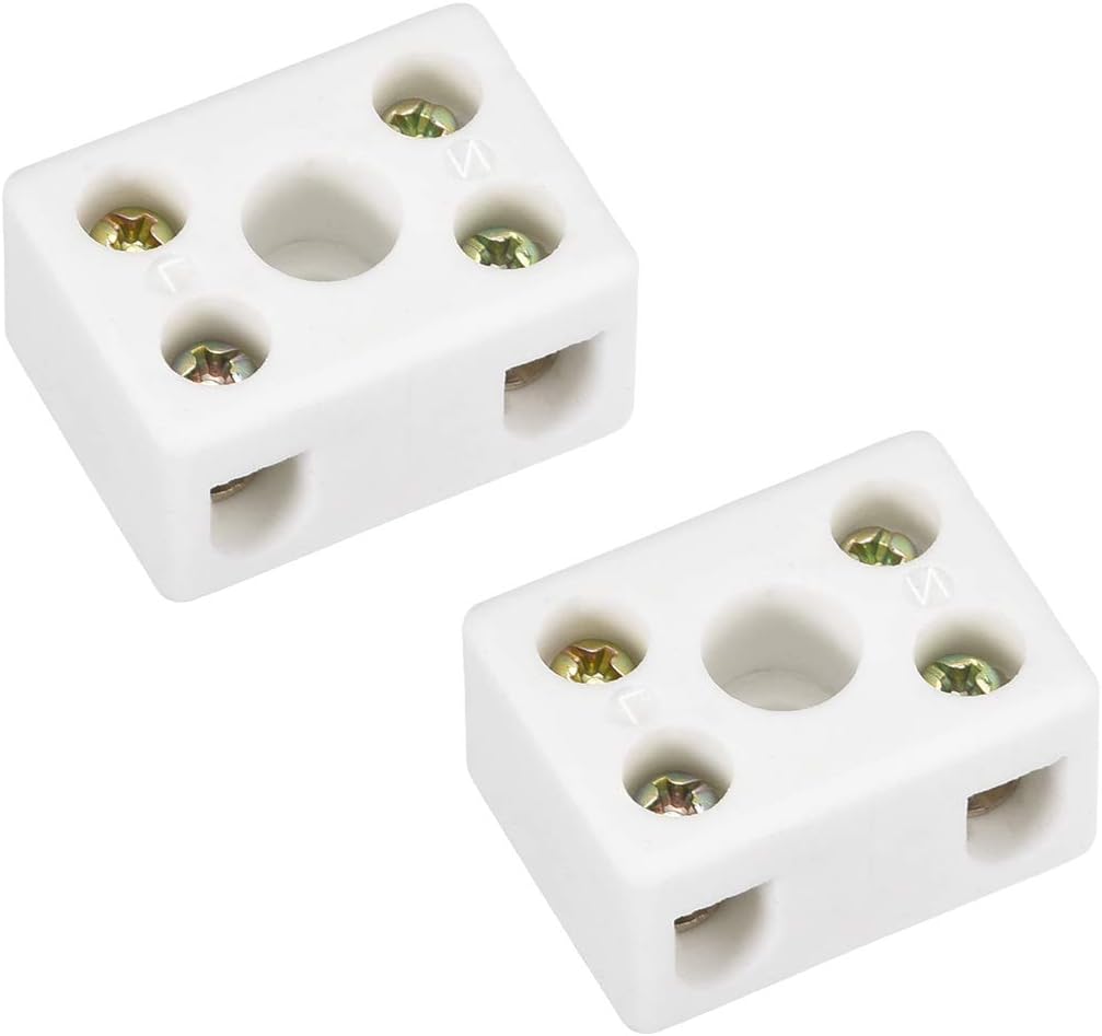 2 Way Ceramics Terminal Blocks Porcelain Ceramic Connectors for Electrical Wire Cable 2pcs