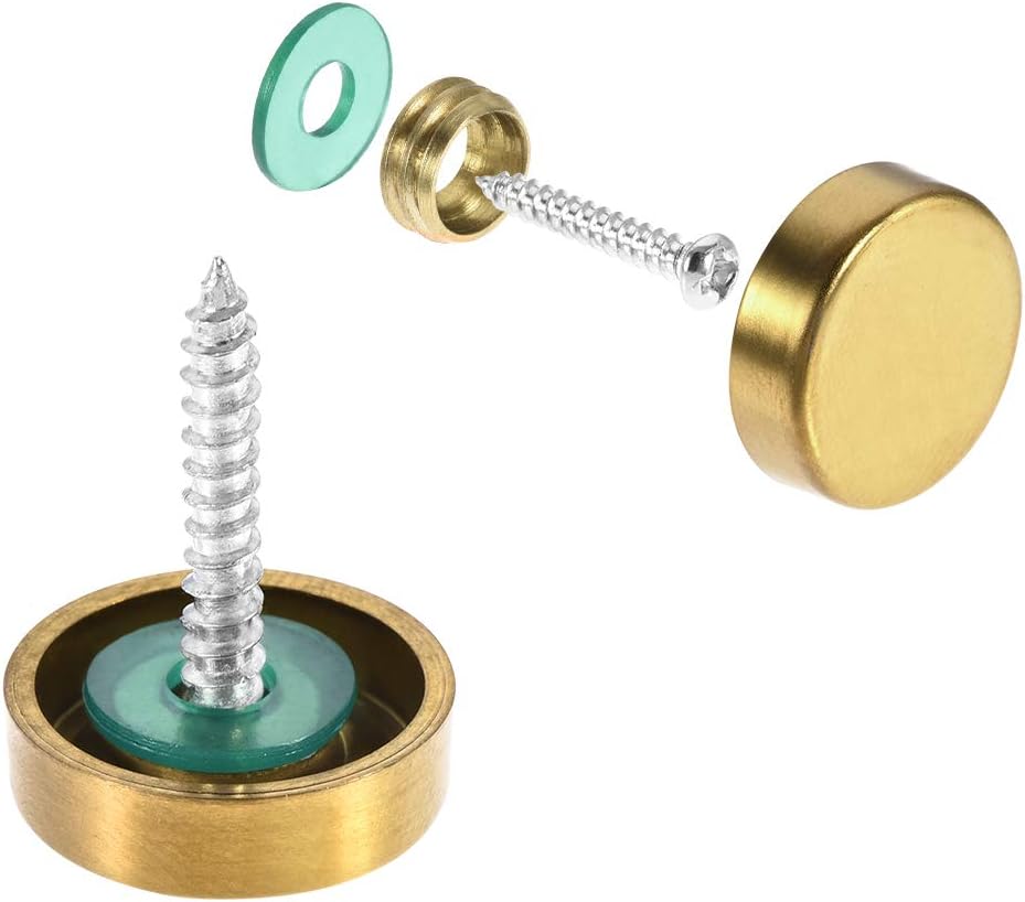 Mirror Screws, Decorative Cap Fasteners Cover Nails, Electroplated, Bright Golden 16mm/0.63" 4pcs