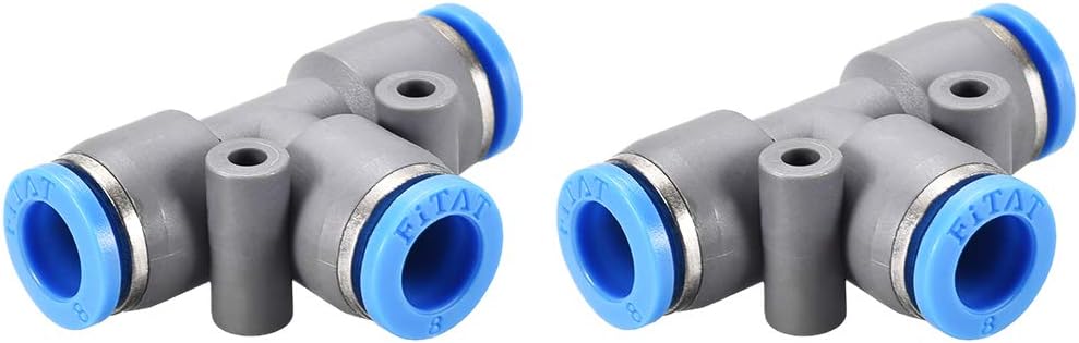 Push to Connect Air Fittings T Type Tee Tube Connect 8mm OD Grey Push Lock 2Pcs