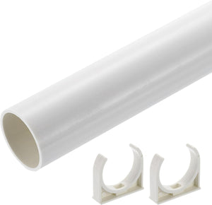 PVC Rigid Tube, 300mm Length Round Pipe Tubing, 45.2mm ID 50mm OD Plastic Tubes with Clamp for Aquarium, Water Cooling System, Cable Sleeve, White