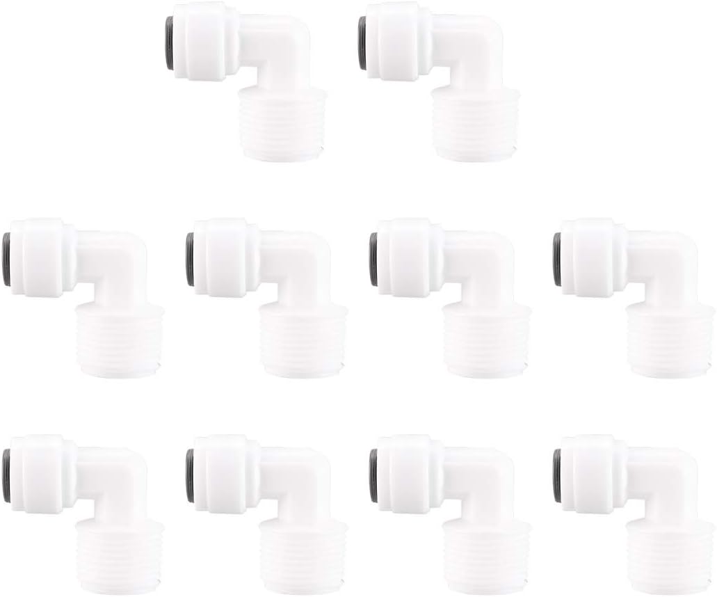 3/8 Inch BSP Male To 1/4 Inch OD Elbow Quick Connect Water Purifiers Tube Fittings Push in To Tubing Hose Pipe Joint for RO Reverse Osmosis System 10pcs