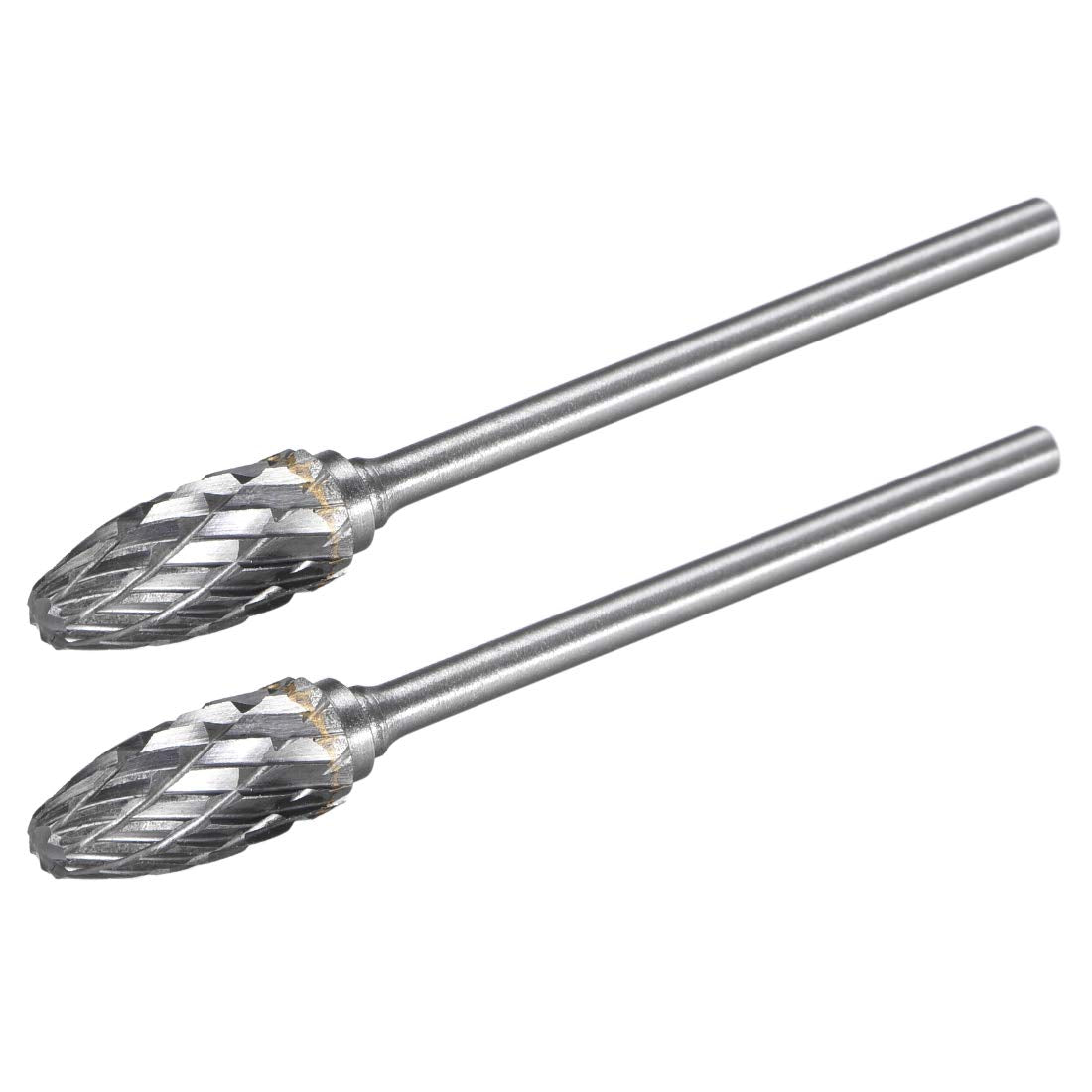 Tungsten Carbide Rotary Files 3/32" Shank, Double Cut Flame Shape Rotary Burrs Tool 6mm Dia, for Die Grinder Drill Bit Wood Soft Metal Carving Polishing Model Engineering, 2pcs