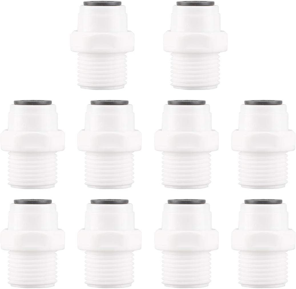 1/2 Inch BSP Male - 3/8 Inch Tube OD Straight Quick Connect Water Purifiers Tube Fittings Push in To Connector Filter Tube Quick Connector for RO Reverse Osmosis System 10pcs