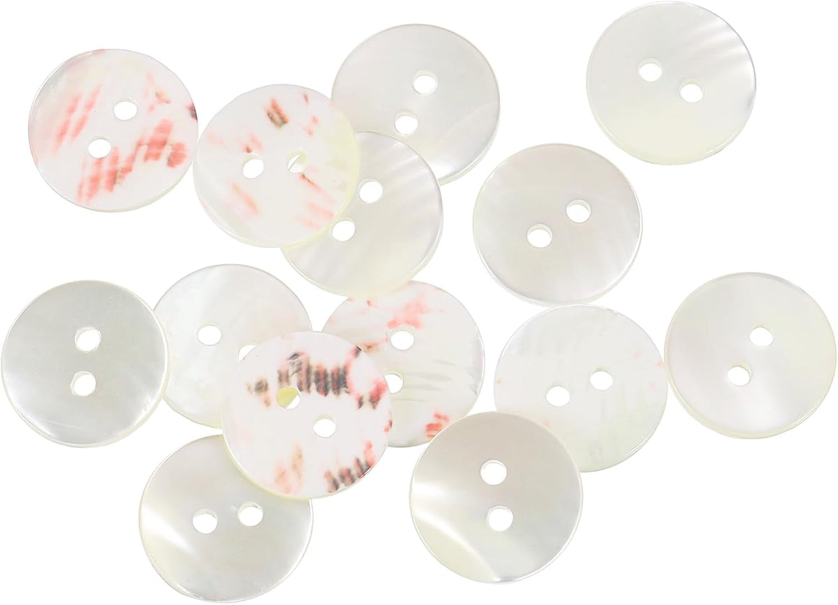 14 Pcs Natural Shell Buttons, 2 Hole Mother of Pearl Buttons 15mm Sewing Craft Buttons for Shirt Sewing DIY Crafts Decoration, White/Red