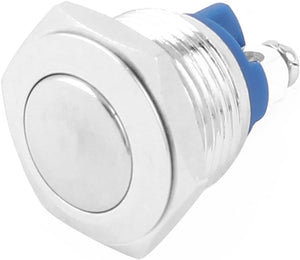 Panel Mount SPST Momentary Round Flat Metal Push Button Switch 16mm