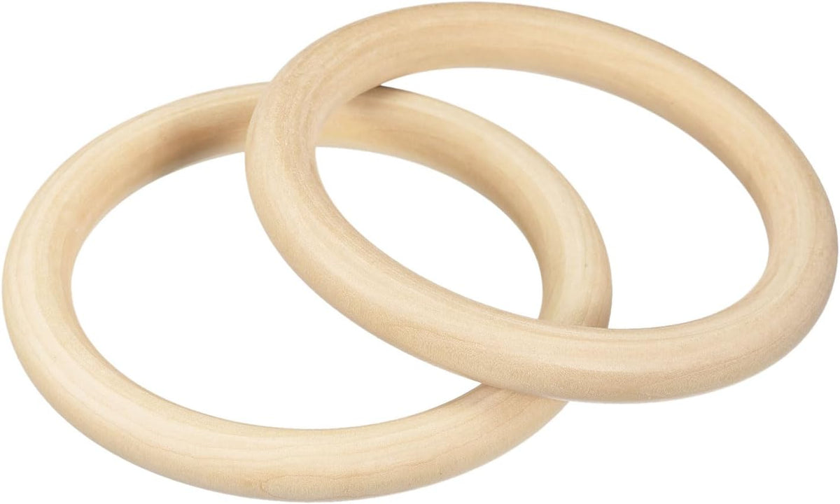 2Pcs Natural Wood Rings, 125mm/4.9inch Unfinished Smooth Macrame Circles Wooden Ring for Crafts DIY Projects Macrame Jewelry Pendant Making (15mm Thick)