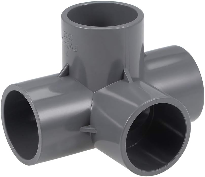 4-Way Elbow PVC Pipe Fitting Furniture Grade 32mm Size Tee Corner Fittings Gray 2Pcs