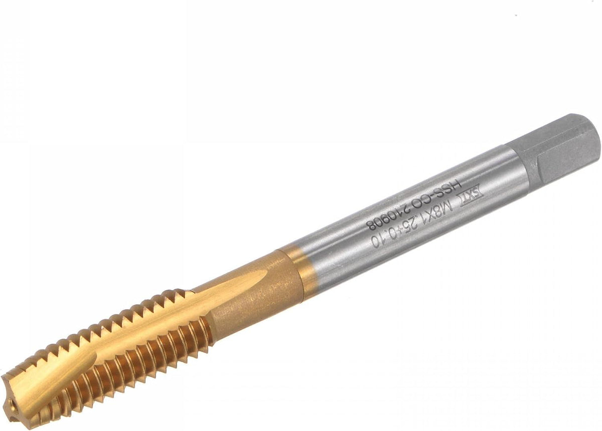 Spiral Point Taps, M8 x 1.25 + 0.1 Metric Titanium Coated Cobalt High Speed Steel Machine Thread Milling Screw Threading Tap