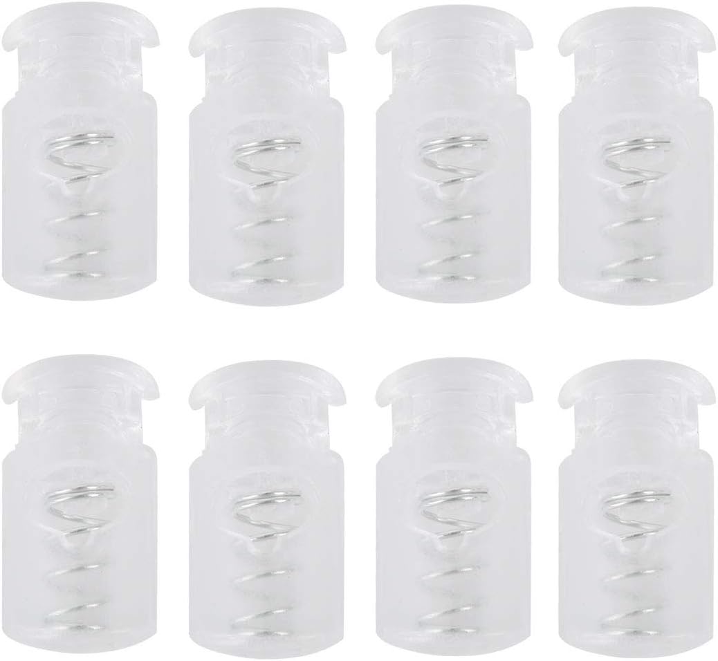 LinkMejor 8pcs Plastic Cord Locks Stopper End Spring Stop Single Hole Toggle Fastener Stopper Rope End for Drawstrings Clothing, Shoelaces, Bags, Camping, Clear