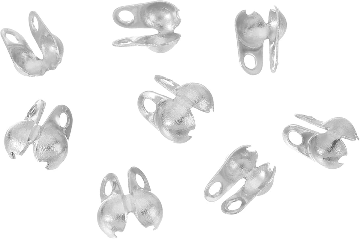 30 Pcs 2.4mm Cord Ends Open, Clamshell End Caps, Bead Tips Knot Covers, Bead End Caps, Crimp Bead Calotte Ends Knot Covers for DIY Bracelet Necklace Jewelry Making, Silver