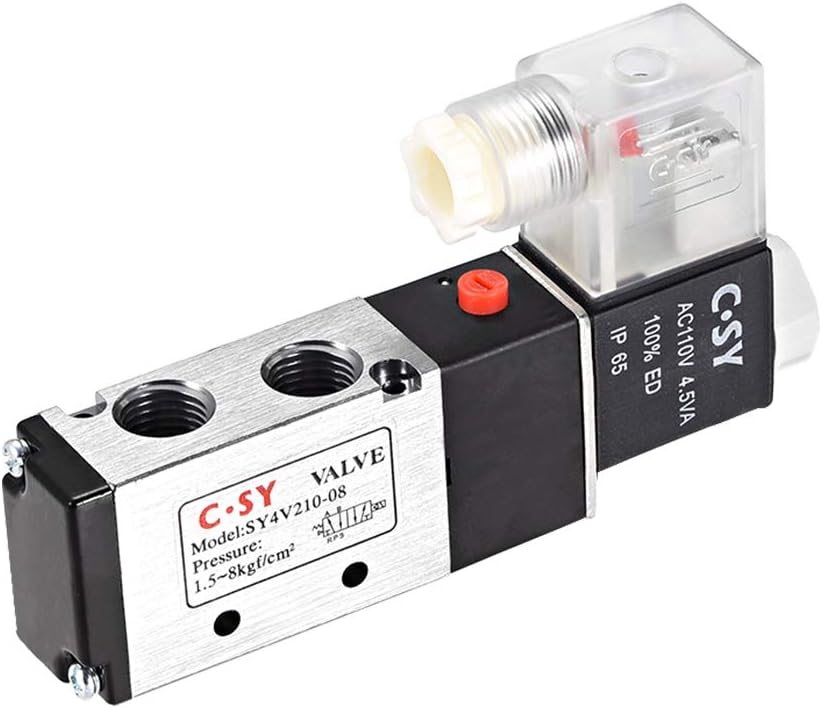 AC 110V 5 Way 2 Position 1/4"PT,Pneumatic Air Control Solenoid Valve,Internally Single Piloted Acting Type w LED Light,4V210-08