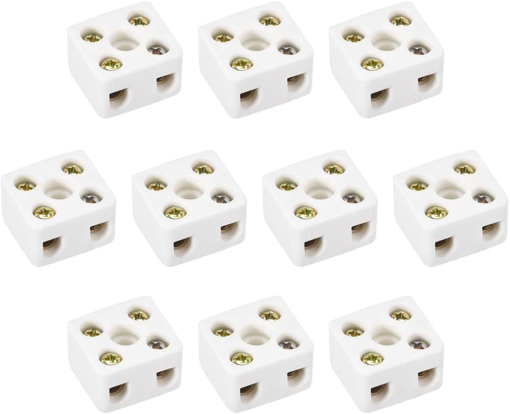 2 Way Ceramics Terminal Blocks High Temp Porcelain Ceramic Connectors 21.5x19.5x14.2mm for Electrical Wire Cable 10 Pcs