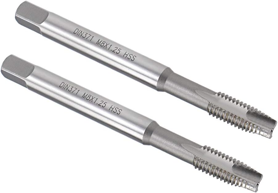 M8 x 1.25 Spiral Point Threading Tap, H2 Tolerance High Speed Steel Uncoated, Round Shank with Square End, DIN371/376, Metric Screw Taps Tapping Bit for Thread Repair, 2pcs