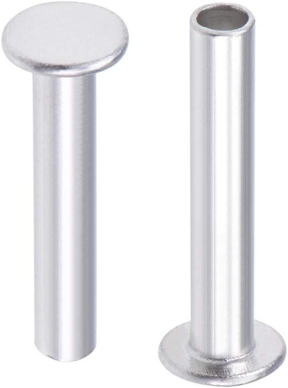 50 Pcs 5mm x 28mm Aluminum Flat Head Semi-Tubular Rivets Silver Tone