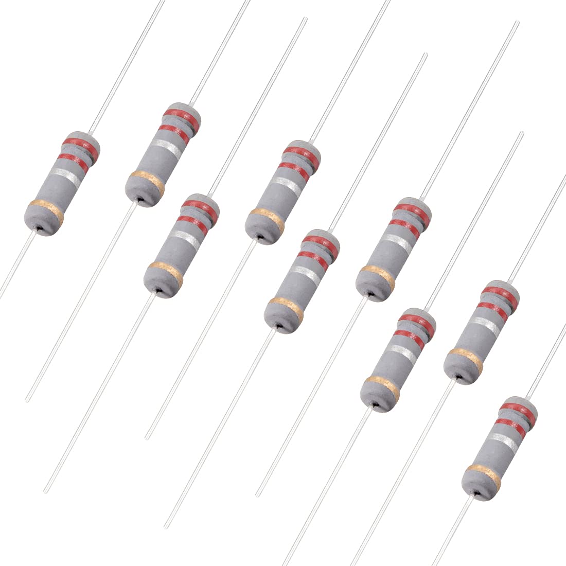 50Pcs 0.22 Ohm Resistor, 2W 5% Tolerance Carbon Film Resistors, 4 Bands for DIY Electronic Projects and Experiments