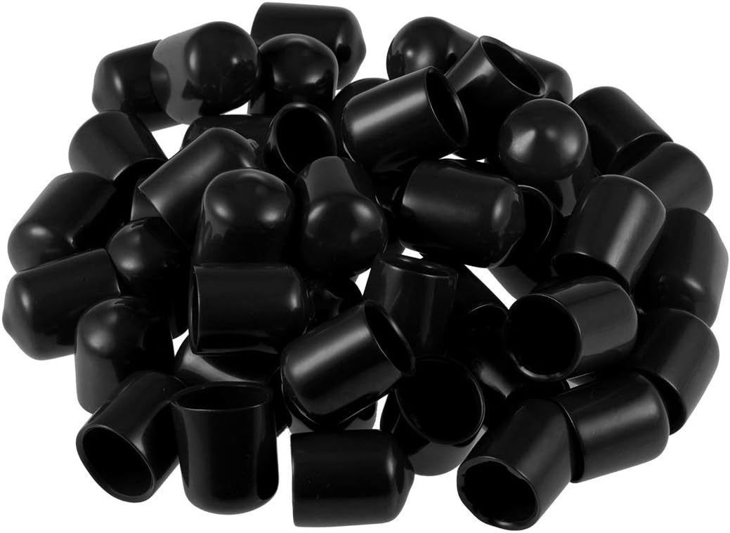 50pcs Rubber End Caps 18mm ID Vinyl Round Tube Bolt Cap Cover Screw Thread Protectors Black