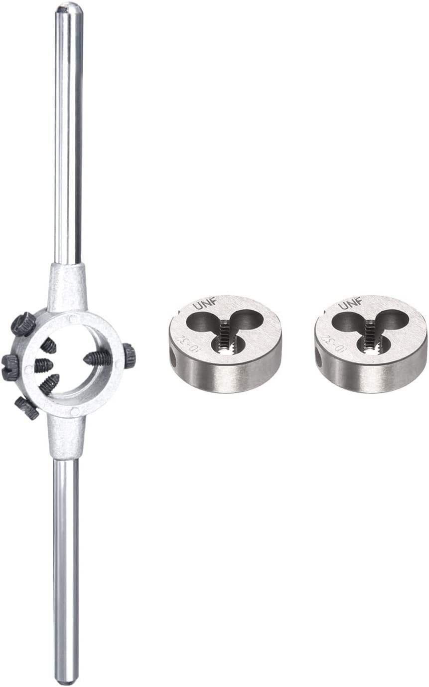 Die Stock Handle Wrench 20mm Dia M4.5-M6 Metric Round Die Holder, 10#-32 UNF Round Dies Machine Thread Threading Dies 0.8" OD Tool Steel 3pcs