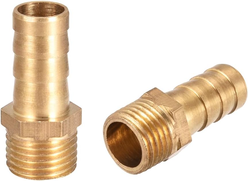 Brass Hose Barb Fitting,Connector,10mm Barb x G1/4 Male Pipe Adapter,2pcs