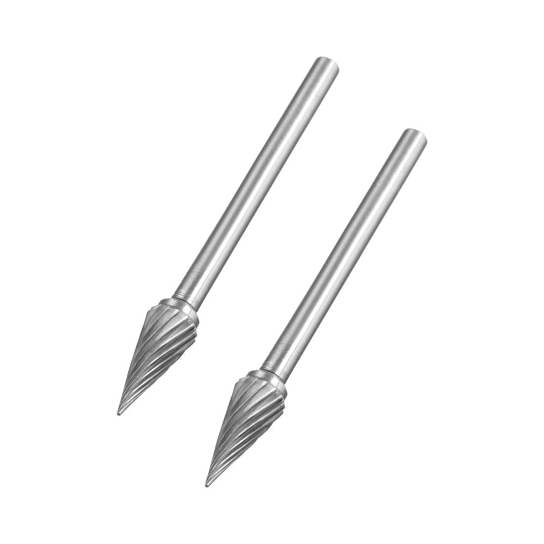 Tungsten Carbide Rotary Files 1/8" Shank, Single Cut Cone Shape Rotary Burrs Tool 6mm Dia, for Die Grinder Drill Bit Alloy Steel Hard Metal Carving Polishing Tool Making, 2pcs