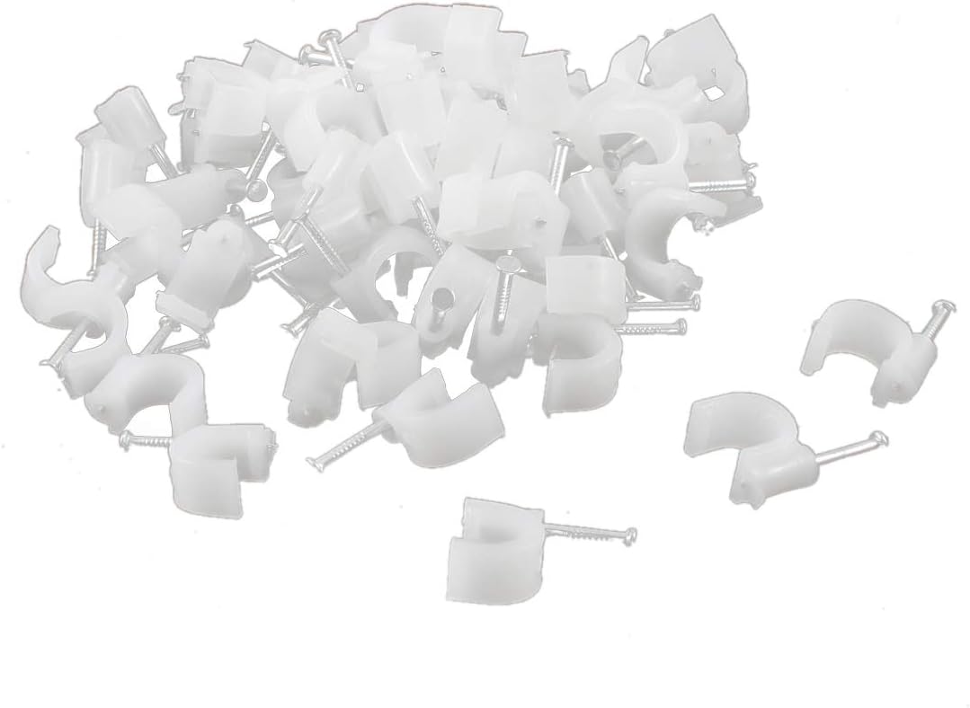 Wall Mount 8mm Diameter White Plastic Circle Cable Nail Clips 100 Pcs