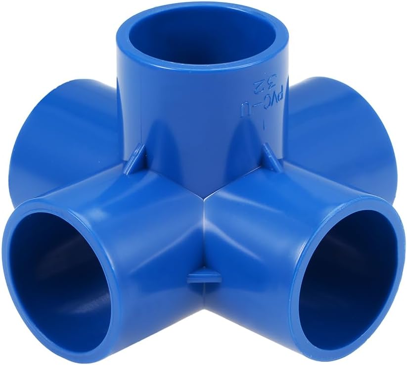 5-Way Elbow PVC Pipe Fitting Furniture Grade 32mm Size Tee Corner Fittings Blue 5Pcs