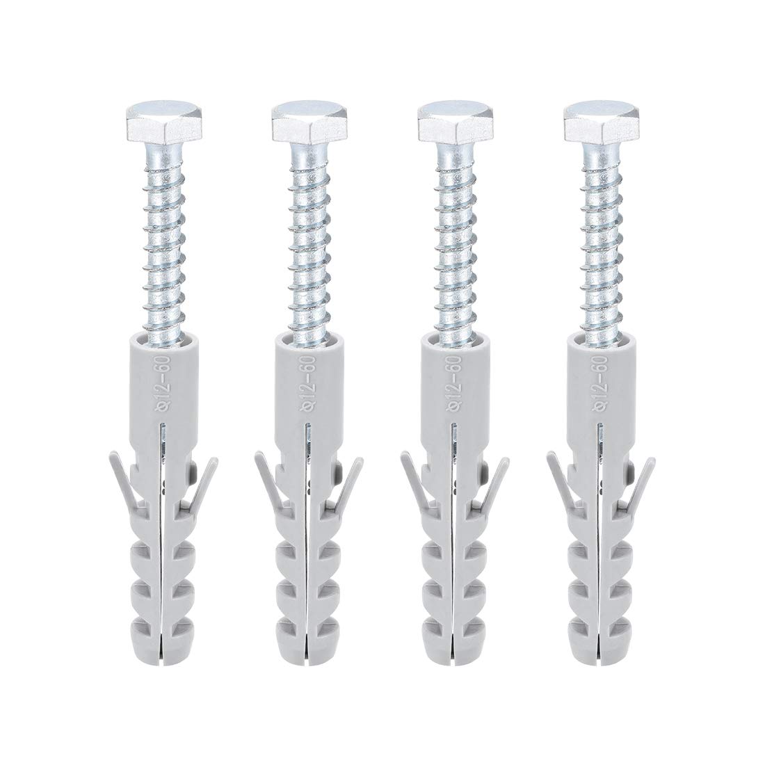 12x60mm Plastic Expansion Tube for Drywall with Hex Screws Gray 4pcs