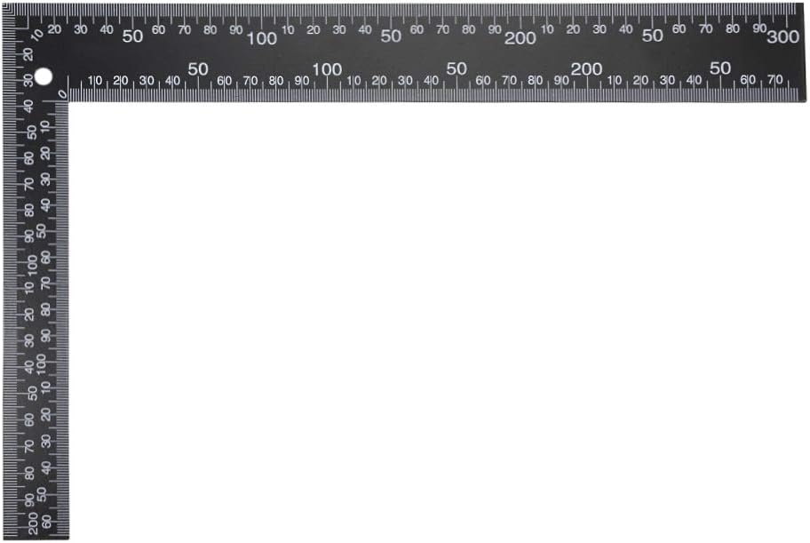 LinkMejor Leathercraft Black Tempered Stainless Steel Measuring Square Ruler for DIY Leather Handmade Sewing Tools 0-300mm 0-12inch Scale