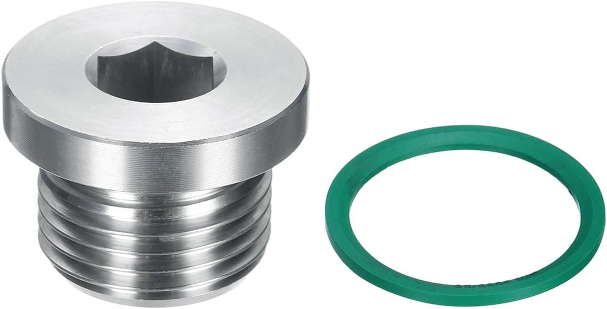G1/2 Inner Hex Head Pipe Fitting Plug, Universal 304 Stainless Steel Thread Socket Plug with Green O-Ring for Terminate Pipe Ends or Replacement Drains