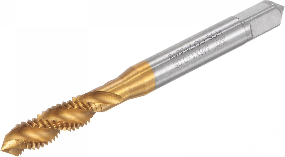 Spiral Flute Taps, M6 x 1 + 0.05 Metric Titanium Coated Cobalt High Speed Steel Machine Thread Milling Screw Threading Tap