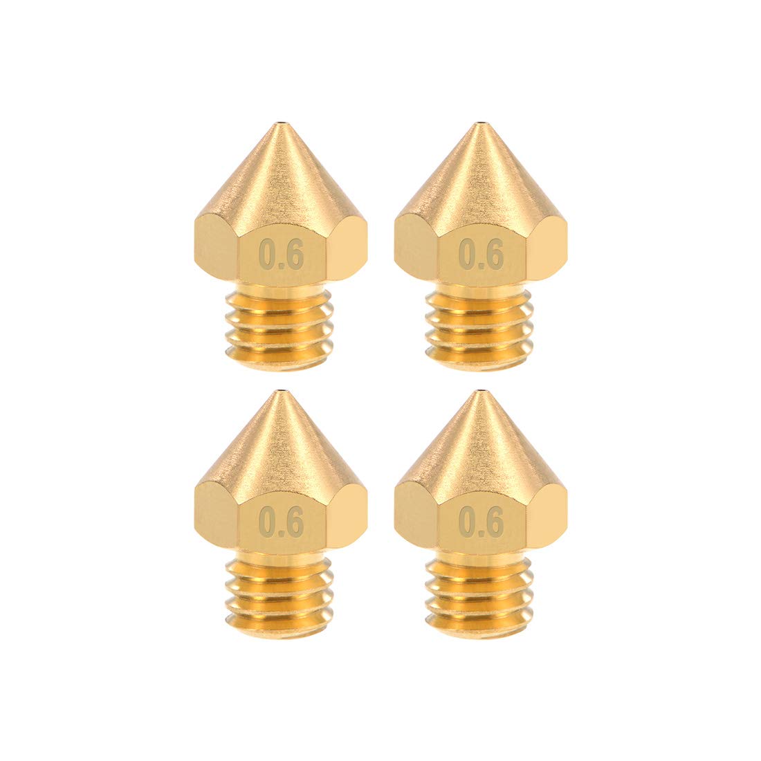 0.6mm 3D Printer Nozzles Head M6 Thread Replacement for MK8 1.75mm Extruder Print, Brass 4pcs