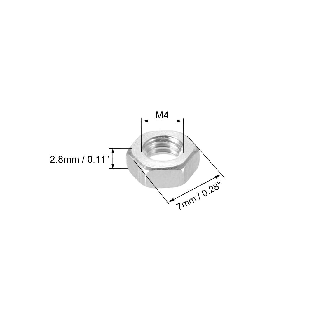 Hex Nuts, M4x0.7mm Metric Coarse Thread Hexagon Nut, Carbon Steel, Pack of 200 (Silver Tone)