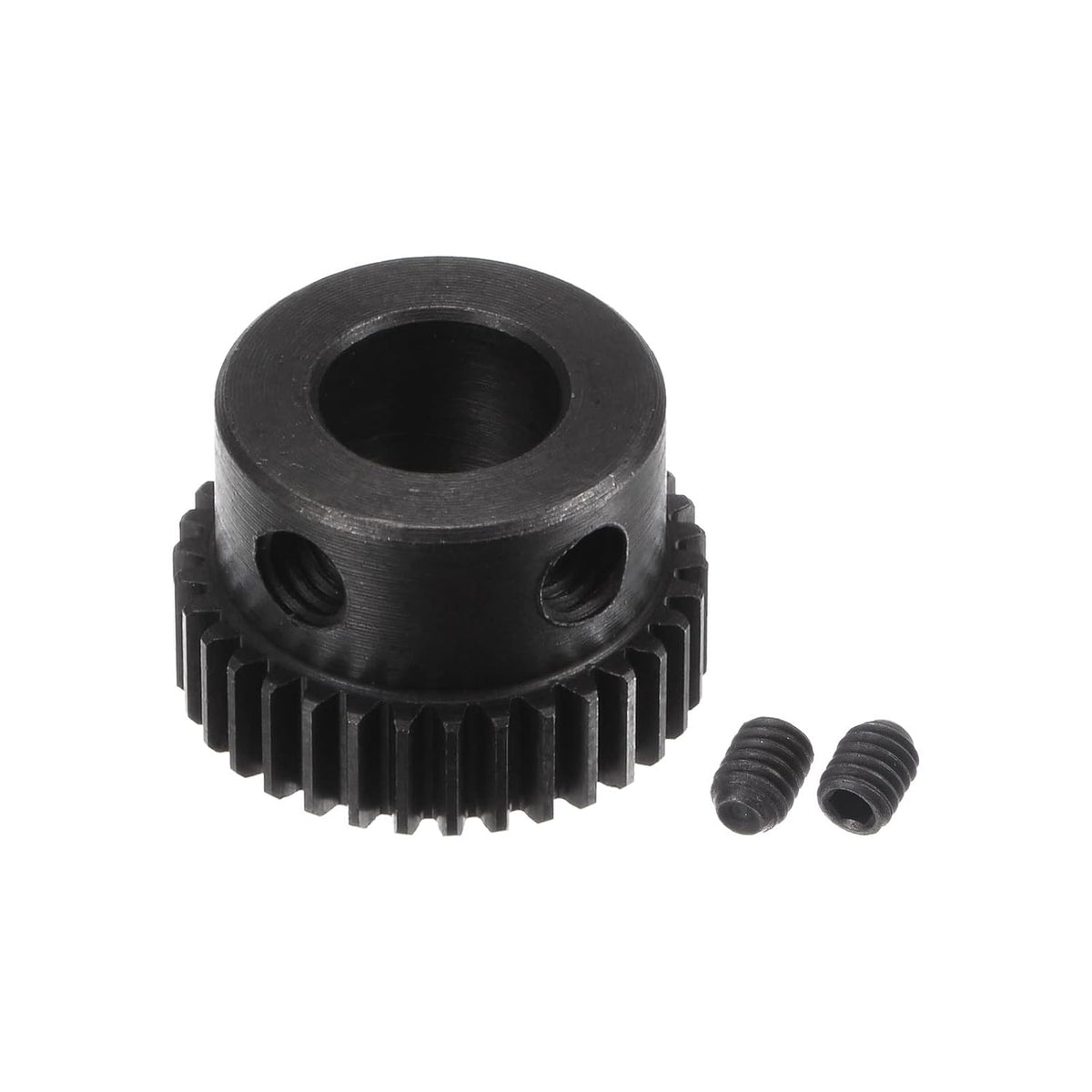Pinion Gear Set, 45# Carbon Steel Motor Rack Spur Gear with Step Black, 0.5 Mod 34T 8mm Bore 18mm Outer Dia, M4 Set Screws Included