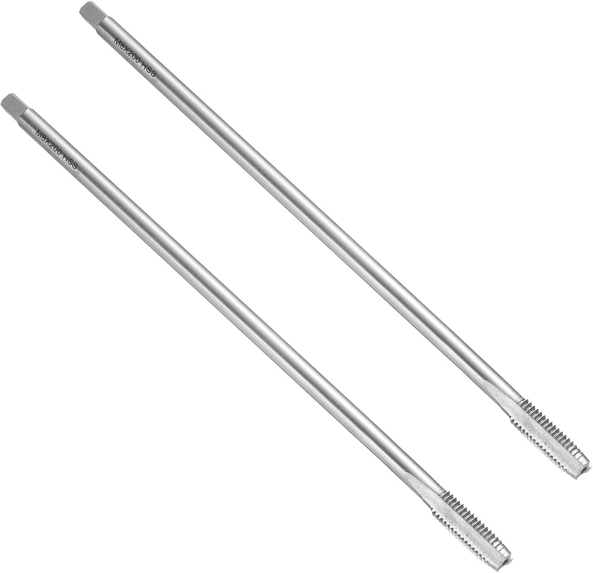 2pcs Straight Flute Thread Taps, M8 x 1.25 H2 200mm Extra Long Metric Screw Machine Tap Threading Tapping Tools, High-Speed Steel 6542 (HSS 6542)