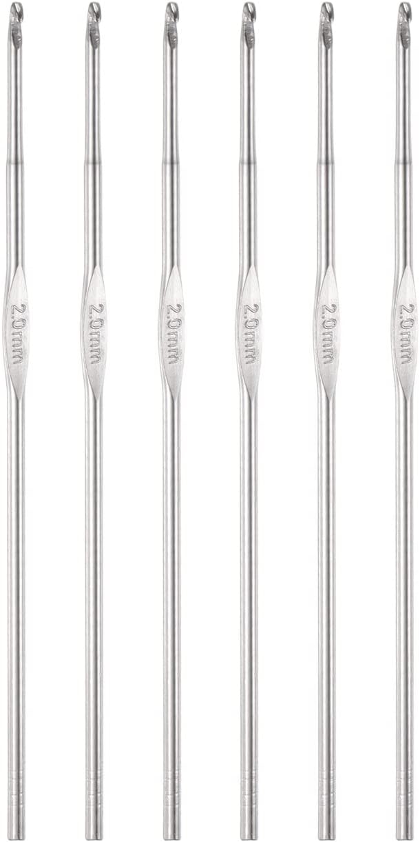 Stainless Steel Crochet Hook 2mm US Size 4 Knitting Needles for DIY Craft Yarn 6Pcs