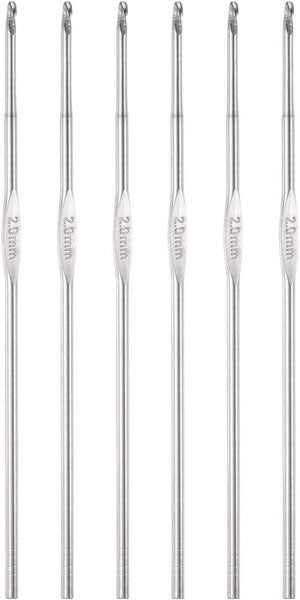 Stainless Steel Crochet Hook 2mm US Size 4 Knitting Needles for DIY Craft Yarn 6Pcs