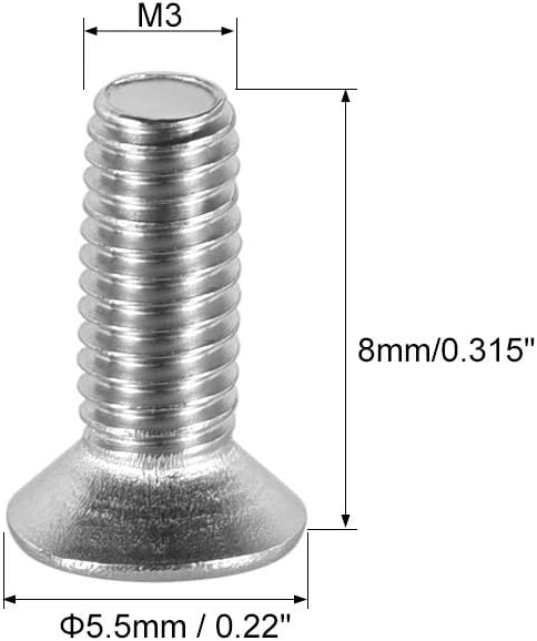 M3x8mm Flat Head Machine Screws, Phillips Cross Screw, 304 Stainless Steel, Fasteners Bolts 50Pcs