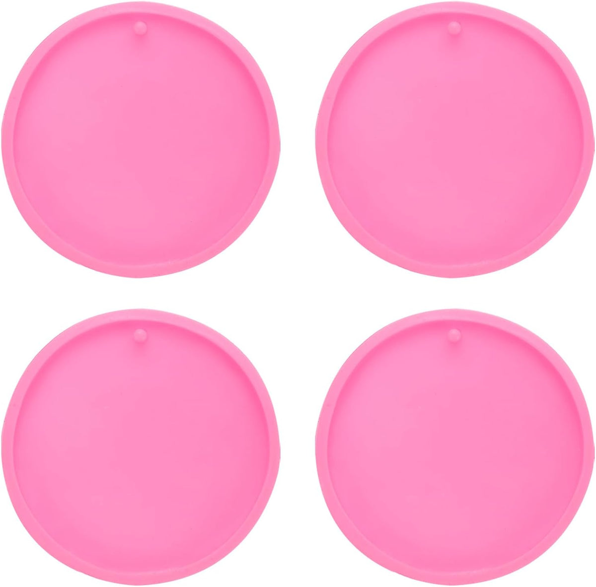 4 Pcs Large Circle Resin Moulds, Silicone Epoxy Mould Kit with Hole for Pendant Keychains Ornament Jewelry Resin Art Crafts Making DIY Crafts, Pink