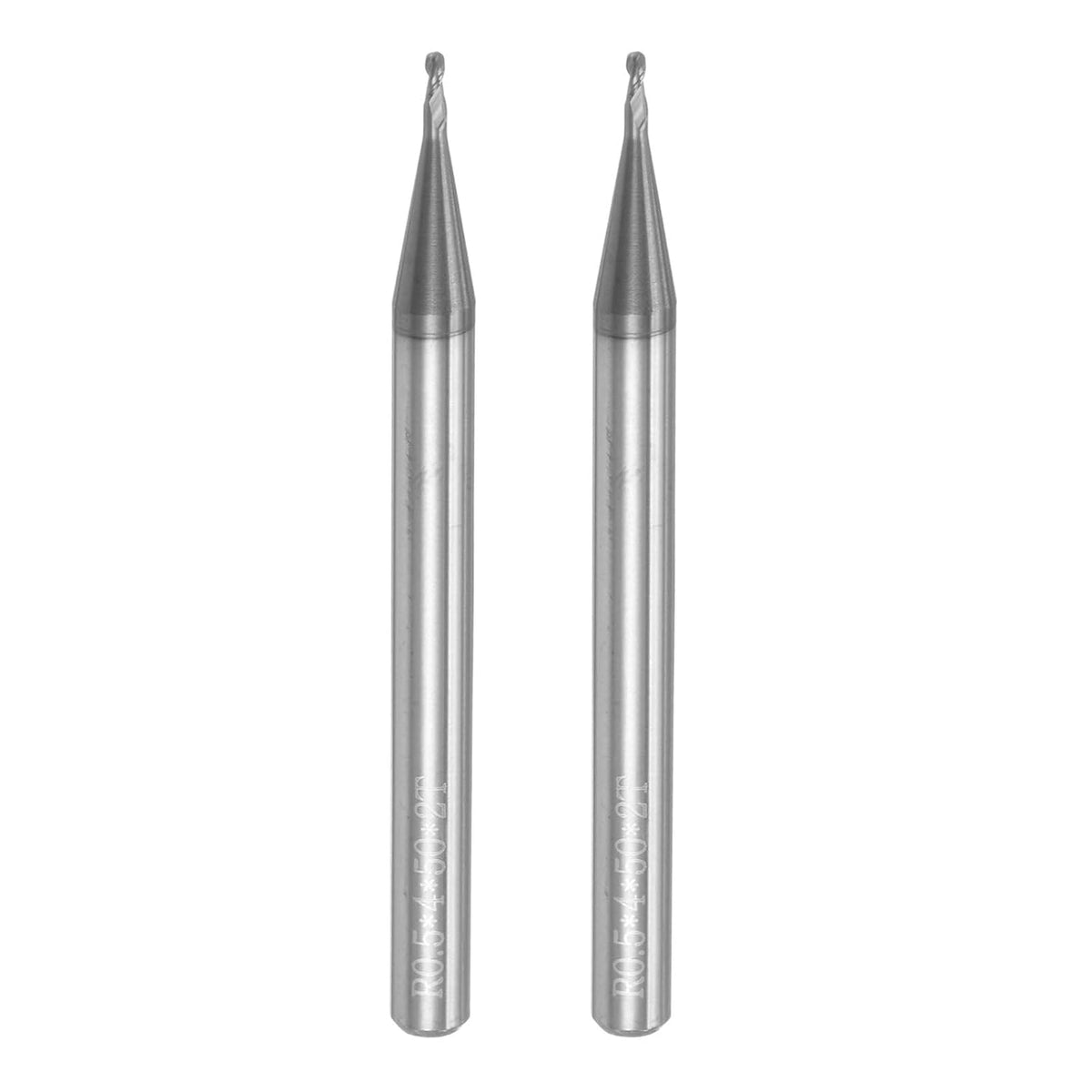 2pcs Ball Nose End Mills CNC Router Bits, 0.5mm (5/256") Radius Solid Carbide AlTiN Coated 2 Flutes HRC45 1mm (5/128") Diameter 4mm (5/32") Shank Cutter Milling Tools