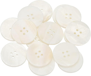 14Pcs Natural Shell Button, 4 Hole 25mm Round Mother of Pearl Buttons for Shirt Coats Suits Jacket Jeans Skirts DIY Sewing Crafts, White