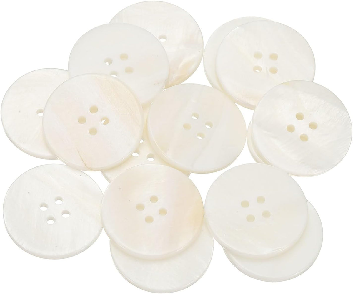 14Pcs Natural Shell Button, 4 Hole 25mm Round Mother of Pearl Buttons for Shirt Coats Suits Jacket Jeans Skirts DIY Sewing Crafts, White