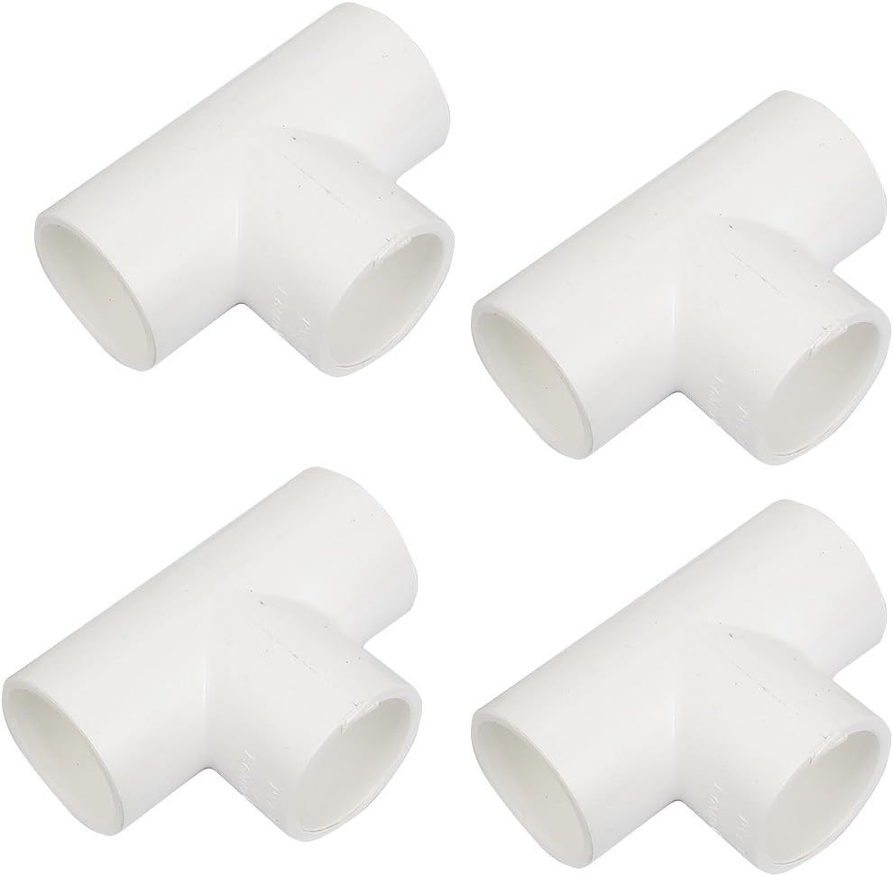 32mm Three Way PVC Pipe Fitting Tee Connector Adapter White 4 Pcs