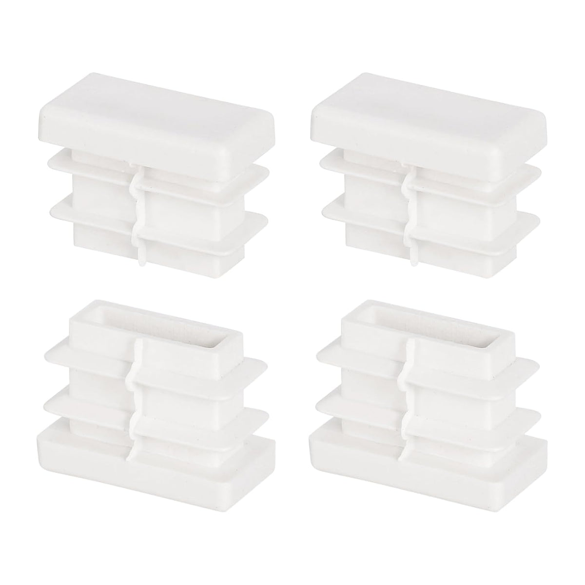 0.8 x 0.4 Inch Rectangle Plastic Plug, 4 Pcs White Pipe Tubing End Cap Plastic Plug Cap Insert Glide Insert for Metal Tubing Fence Table Chairs Furniture, White