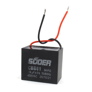 a15011200ux0029 CBB61 14uF Rectangle Dual Wire Motor Running Capacitor, AC 450V, Black