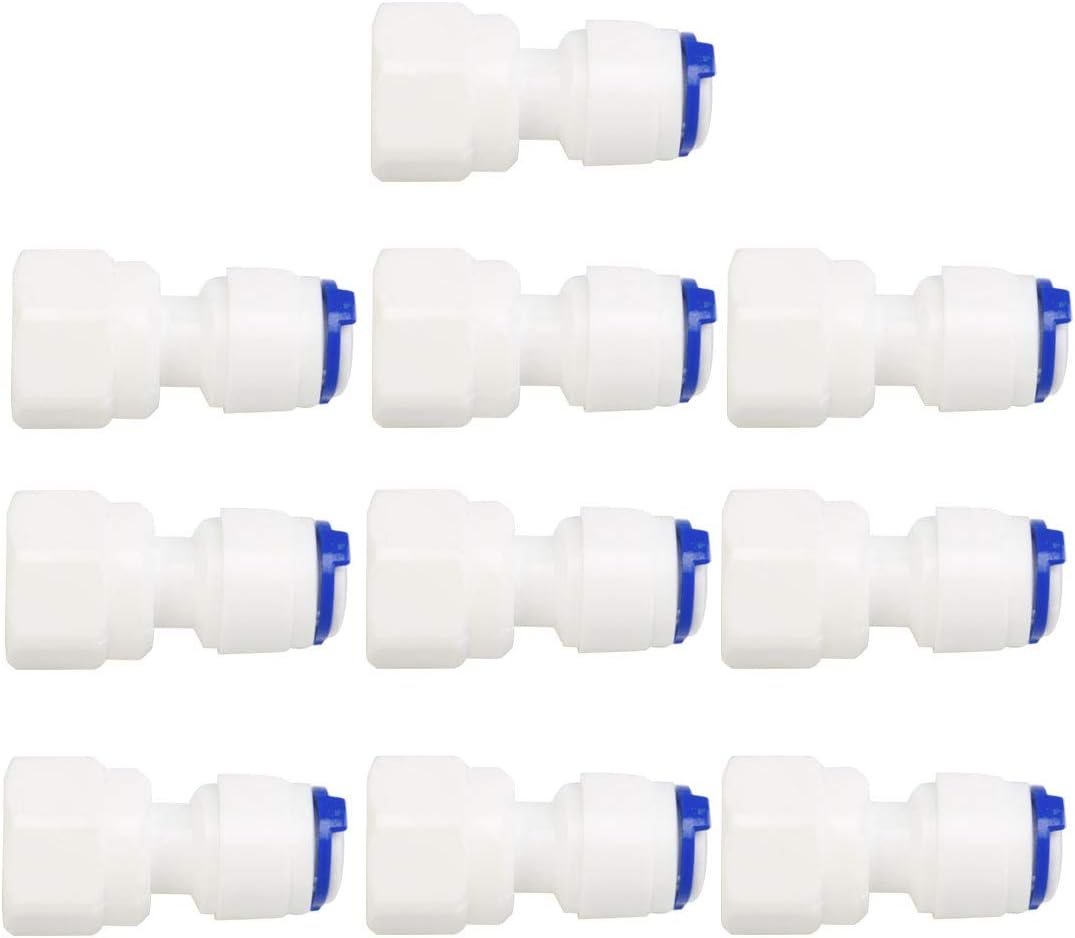 1/4 Inch Female -1/4 Inch Tube OD Quick Connect Water Purifiers Tube Fittings Push in To Connector Filter Tubing Hose Pipe Joint for RO Reverse Osmosis System 10pcs