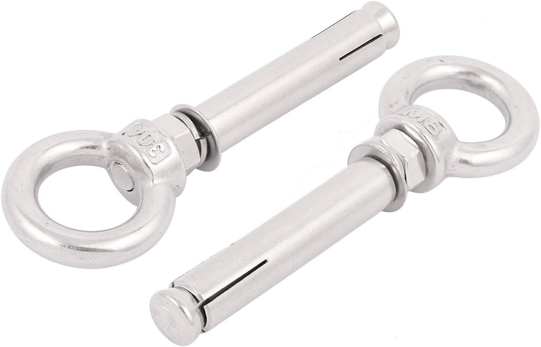 2Pcs Wire Rope 304 Stainless Steel Expansion Shield Anchor Eye Bolt M8 x 80mm